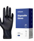 Heavy Duty Black Nitrile Disposable Gloves Built Tough For The Daily Grind Without Latex Or Powder 4 Mil Thick Puncture And Chemical Shield For Garage Detailing Or Kitchen Chores Small 100 in hand with box.
