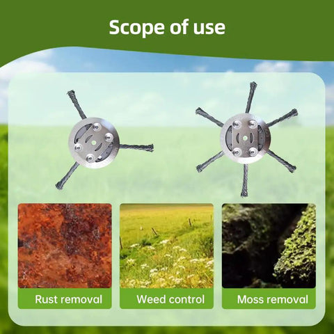 Heavy Duty Steel Wire Trimmer Head For 5mm Aperture Universal Replacement With 6 Blades shown for rust, weed, moss control