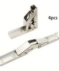 Four Piece 90 Degree Folding Cabinet Hinges No Slot Flush Mount 180 Degree Countertop Support Hidden Design in silver, 4pcs shown