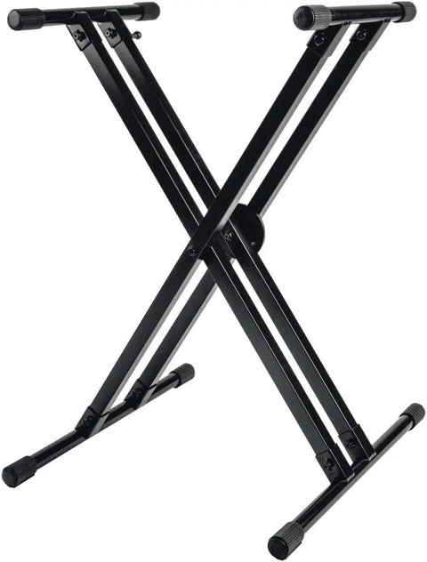 Heavy Duty Double Braced Keyboard X Stand Rock Solid Stage Support Rig For Musicians Black Piano Console Holder Built Tough Road Ready Set Features Adjustable Height Legs Sturdy Steel Construction Perfect For Studio Or Venue Gigging
