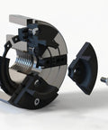 Exploded view of a 3-3/4 Inch 4-Jaw Self-Centering Wood Lathe Chuck With 2 Inch Round Jaw and related components