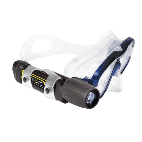 MiniQ40 MK2 Dive Light 250 Lumens Hand Free Underwater Torch with Mask Strap 5 Hour Run Time Push Button Rear Switch Black