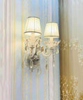Fresh Modern European Crystal Wall Sconces For Living Room And Bedroom Bedside Entrance Hallway Staircase Vanity Backdrop 40X46Cm with two shades and sparkling details.