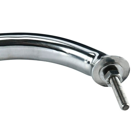 Close-up of a Two Pack Polished Stainless Steel Heavy Duty Oval Boat Grab Handle Hand Rail With Flange And Stud 24 Inch Marine Grade Deck Mount