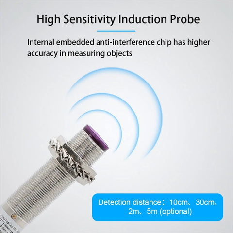 Industrial M18 Metal Body Photoelectric Sensor Proximity Switch With Diffuse Reflector And Through Beam Modes, side view
