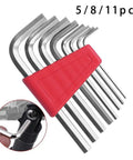 Heavy Duty Chrome Vanadium Hex Key Set That Slaps! Get The Perfect Fit For Tight Gaps With This Insane L-Shape Wrench Kit Ready To Fix All Your Gear And Keep Your Tools In Great Shape For Any DIY Project Today. 11-piece chrome vanadium L-key set in red holder for bikes and repairs