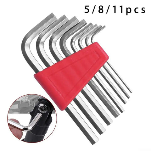 Heavy Duty Chrome Vanadium Hex Key Set That Slaps! Get The Perfect Fit For Tight Gaps With This Insane L-Shape Wrench Kit Ready To Fix All Your Gear And Keep Your Tools In Great Shape For Any DIY Project Today. 11-piece chrome vanadium L-key set in red holder for bikes and repairs