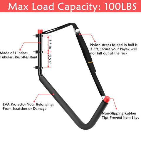 Big Time Heavy Duty 4 Pack Kayak Storage Racks Wall Mount Hangers displays a rust-resistant steel rack with nylon straps.