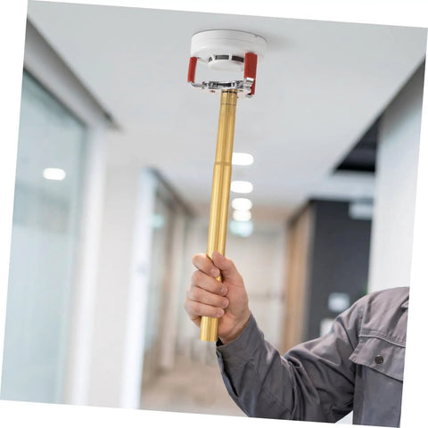 Full Size Heavy Duty Aluminum Claw Attachment For Snagging Ceiling Smoke Alarms Quick Up Top Extractor Hardware being used to extract smoke alarm.