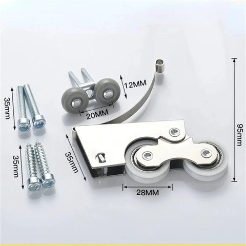 Heavy Duty Dual Wheel Caster Set with stainless steel components, measuring 12mm x 20mm wheels for sliding door applications.