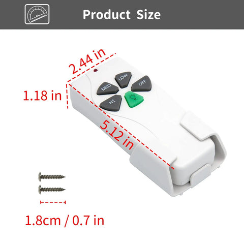 Ceiling Fan Remote Replacement For Harbor Breeze Hampton Bay, 303.9MHz, size details with screws shown