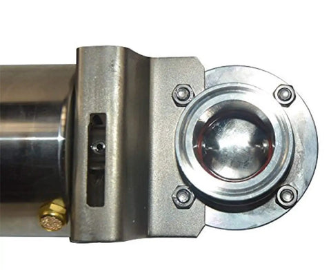 Close-up of 2 Inch SUS304 Tri Clamp Sanitary Pneumatic Dust Butterfly Valve With Single Acting Actuator, top view.