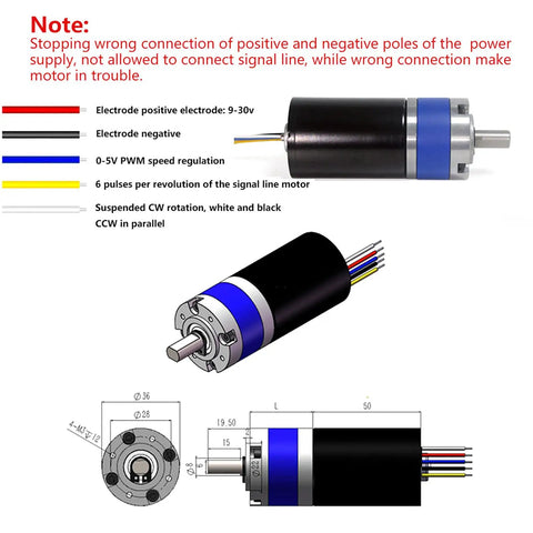 12V Mini Gear Motor With High Torque And Smooth Brushless Speed Reduction For Robotic Projects 36mm Case Diagram