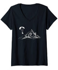 Powered Paragliding Mountain Paraglider Design V Neck T Shirt For Paragliding Fans, black tee with mountain graphic