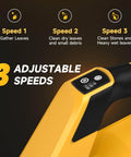 Close-up of Cordless Leaf Blower With 650 CFM Boost and three speed settings with control buttons, illustrating adjustable functionality.