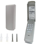 Universal Garage Door Opener Keypad For Most Brands With Plug And Play Easy Install And Quick Setup And Reliable Code Entry Durable Weatherproof Build Works With Garage Openers From 1993 To Today 10 Year Warranty, open and closed views with mounting hardware