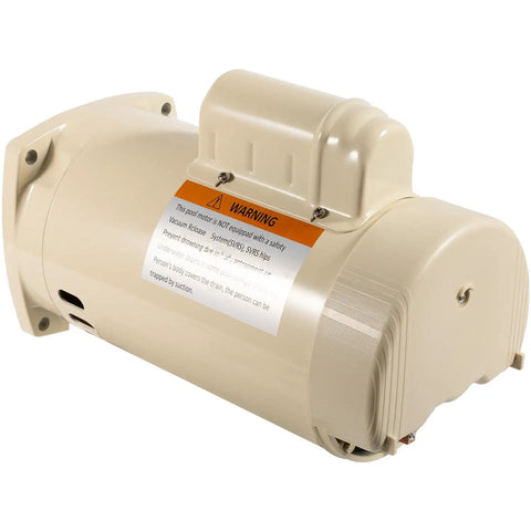 Energy Efficient 1 HP Pool Pump Motor Replacement for WhisperFlo and SuperFlo, square flange, almond color, close-up view