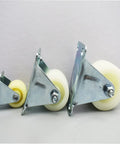 Set of 1.5 Inch PP Rigid Non Swivel Caster Wheels With Top Plates, side view, ideal for furniture and workbenches.