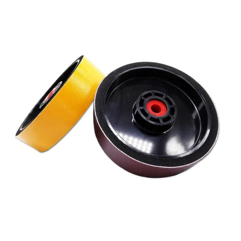 Top Shelf 6 Inch Or 8 Inch Resin Soft Diamond Polishing Wheel For Gemstones Jade Glass And Reusable Plastic With Heat Safe Design, showing yellow and dark red wheels.