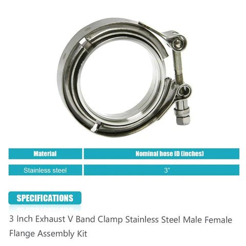 Three Inch V Band Exhaust Clamp With Flange Stainless Steel For 3 Inch Exhaust Piping, circular view of 3-inch stainless steel clamp