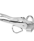 Heavy Duty Auto Body Sheet Metal Repair Pliers with Adjustable Locking Welding Clamp for panel fastening and dent fixing tool, side view.