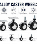 Four Pack Alloy Heavy-Duty Swivel Caster Wheels, 360 Degree Twin Wheel Casters with plate and stem mounts shown in black alloy