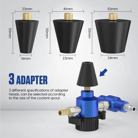 MR CARTOOL coolant vacuum refill tool kit with three black conical adapters and blue valve unit