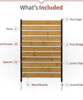 5ft Tall Cedar Wood Privacy Screen No Dig Install Outdoor Fence Panel details with components and quantities listed