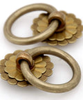 Vintage Antique Brass Ring Pulls Set Of 4 For Cabinets Pure Solid Brass Cabinet Hardware With Flower Disk Design