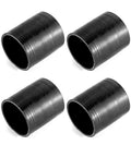 Four black straight silicone hose couplers with 2.5 inch ID, four ply heavy duty construction for high temperature applications.