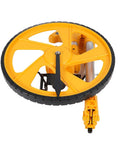 CFTGIW Measuring Wheel Portable Accurate 0-9999.9m Double Folding Tool for, top view showing yellow wheel and handle.