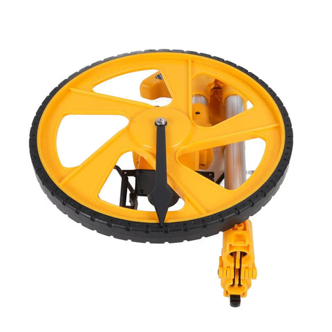 CFTGIW Measuring Wheel Portable Accurate 0-9999.9m Double Folding Tool for top view showing yellow wheel and measuring mechanism.