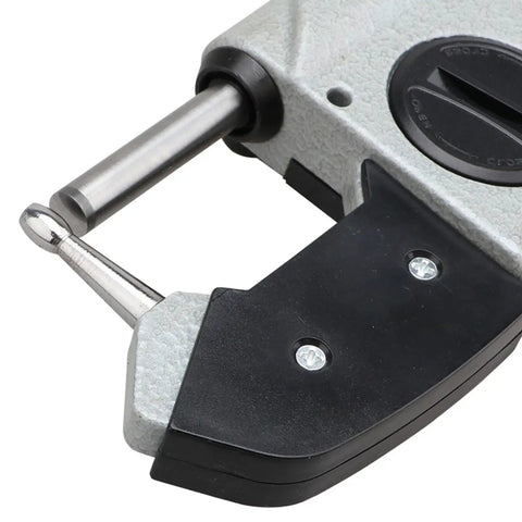 Close-up of Digital Ball And Tube Micrometer With Spherical Anvil, Pro Grade Electronic Measuring Tool for precision pipe thickness measurement