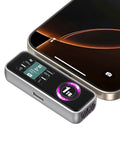Magnetic Portable SSD 1TB With Built In Fan connected to smartphone, showing size and digital display, USB 3.2 Gen2, 4K support