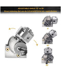 Universal Indexing Head For Milling Machines With Interchangeable Index Plates and Direct Fit Mount, adjustable angle from 10 to 90 degrees.