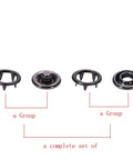 Built Tough 9.5mm Snap Button Kit With Metal Ring Snaps Hollow Prong Buckles In Black, showing a complete set of snaps and buckles.