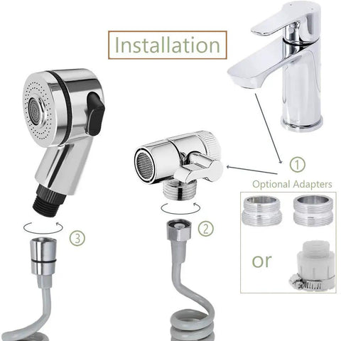 Handheld Shower Sprayer For Sink With Shampoo Attachment, Faucet Extension Tubes, Chrome Finish, adjustable installation