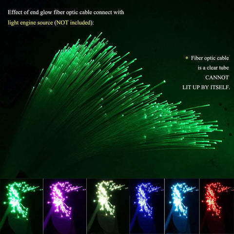 Fiber optic light cable set, PMMA end-glow, 100 pcs, Ø0.75 mm, 2 m length, color options shown