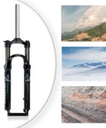 26 Inch Mountain Bike Front Suspension Fork Ride-Ready 100mm Travel, Mechanical Lockout, terrain options shown