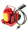 Beefy 50 Ton Air Hydraulic Bottle Jack with hose and attachments for lifting frames up to 110 thousand pounds efficiently.