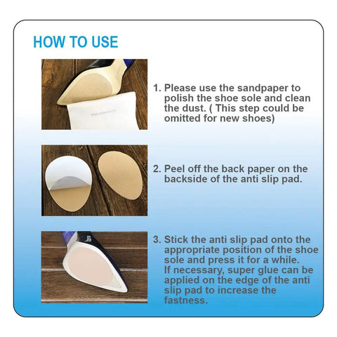 Instructions for applying 5 Pairs Self Adhesive Shoe Sole Anti Slip Grips Rubber Pads For Boots And Sneakers No Slip Bottom.