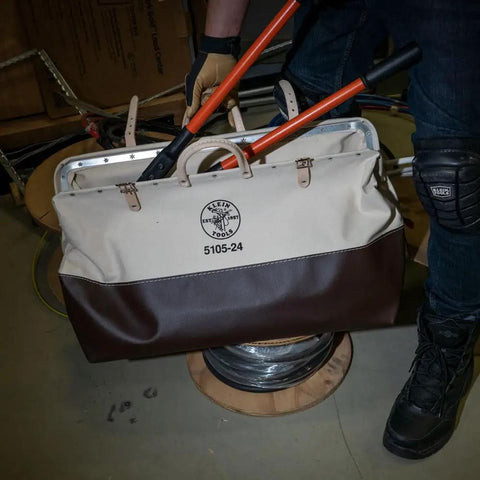 Pro Grade Heavy Duty Canvas Tool Bag With Moisture Resistant Vinyl Bottom And Steel Frame For Rugged Use, 24 Inch