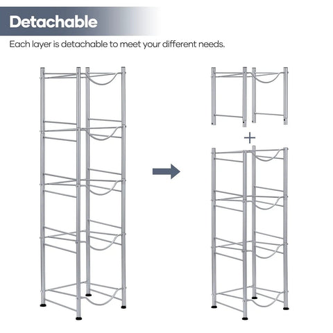 5 Tier Water Jug Rack for 5 Gallon Bottles With Detachable Shelves, showing assembly process