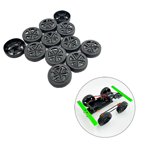 12 Pack Toy Car Wheels With 2mm Shaft Axles For RC Cars Trucks Robots And DIY Models, 43mm Diameter, 12mm Wide, Black Wheels