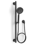 Matte black wall-mounted shower set with handheld head and hose, including Wall Mount Supply Elbow With Check Valve For Handheld Shower System