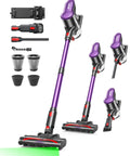 Cordless Vacuum Cleaner With 500W Motor And 45KPa Suction, showing various attachments and purple design for home cleaning