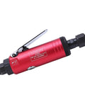 Pro Level High Speed Pneumatic Die Grinder With Adjustable Intake And 25000 RPM Air Motor side view showing red steel body