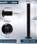 1/4-20 Furniture Connector Bolts And Barrel Nuts Kit With 304 Stainless Steel details showing bolt dimensions