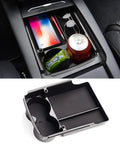 Tesla Model S X Center Console Organizer With Armrest Storage Box And Cup Holder For 2016 To 2021 Models showing contents storage
