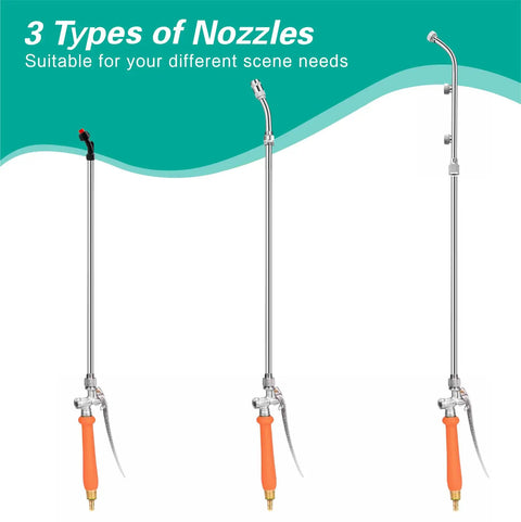 Heavy Duty Sprayer Wand With Three Nozzles For Flexible Garden And Lawn Care, Adjustable Stainless Steel Nozzle